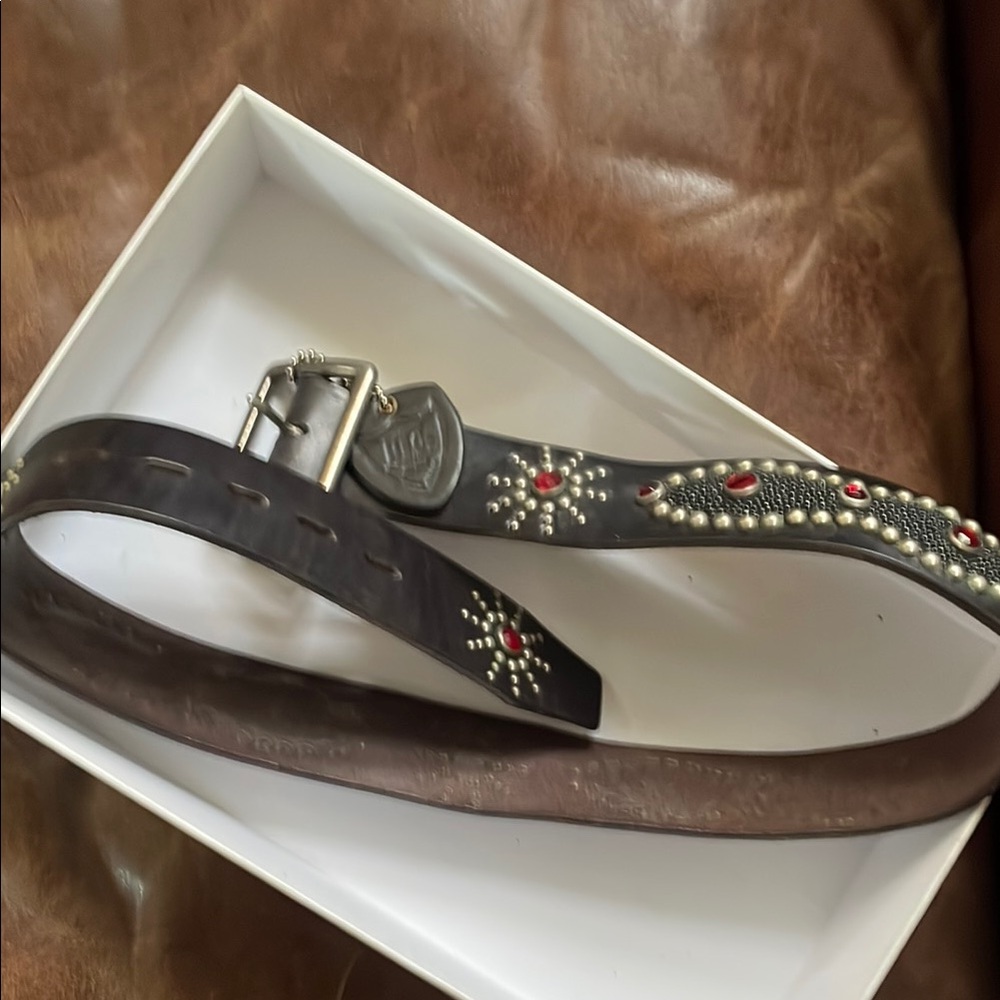 HTC Black Leather Red Crystal Jeweled Studded Stingray Peanut Rockabilly Belt 32 - Picture 9 of 10
